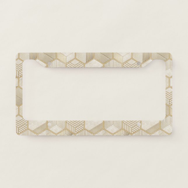 Elegant Gold Hexagon Geometric Pattern - Marble 3 License Plate Frame (Front)