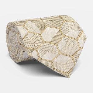 Elegant Gold Hexagon Geometric Pattern - Marble 3 Neck Tie