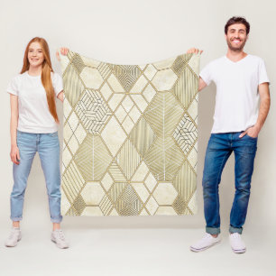 Elegant Gold Hexagon Geometric Pattern - Marble 4 Fleece Blanket
