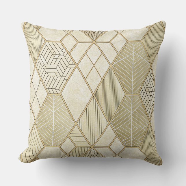 Elegant Gold Hexagon Geometric Pattern - Marble 4 Throw Pillow (Front)