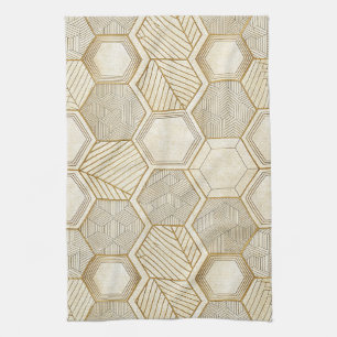 Elegant Gold Hexagon Geometric Pattern - Marble Kitchen Towel