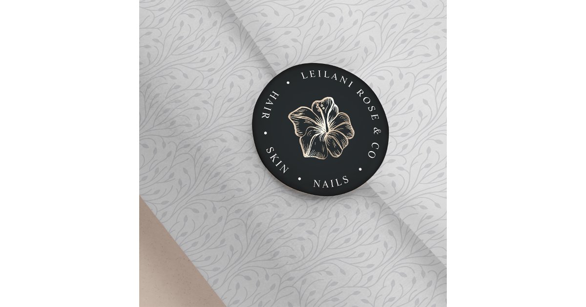 Elegant Gold Hibiscus Flower Personalized Classic Round Sticker | Zazzle