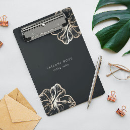 Elegant Gold Hibiscus Flower Personalized Mini Clipboard