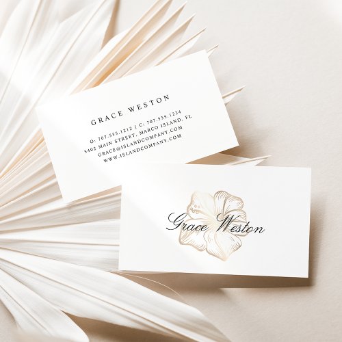 Elegant Gold Hibiscus Flower Script Business Card