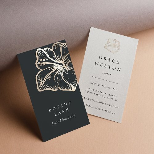 Elegant Gold Hibiscus Flower Vertical Business Card