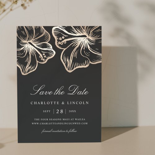 Elegant Gold Hibiscus Flower Wedding Save The Date