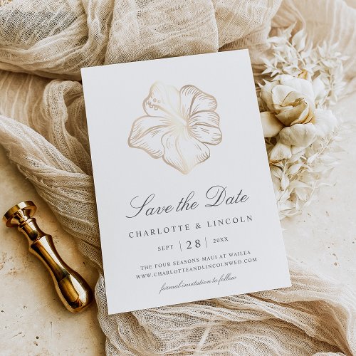 Elegant Gold Hibiscus Flower Wedding Save The Date