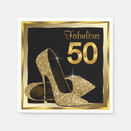 Elegant Gold High Heel 50th Birthday Party Paper Napkins