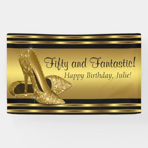 Elegant Gold High Heel Any Number Birthday Party Banner