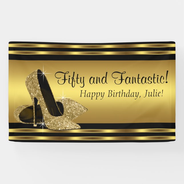 Elegant Gold High Heel Birthday Party Banner (Horizontal)