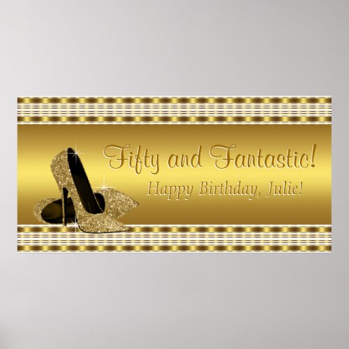 Elegant Gold High Heel Birthday Party Banner Poster