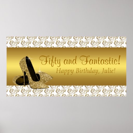 Elegant Gold High Heel Birthday Party Banner Poster | Zazzle