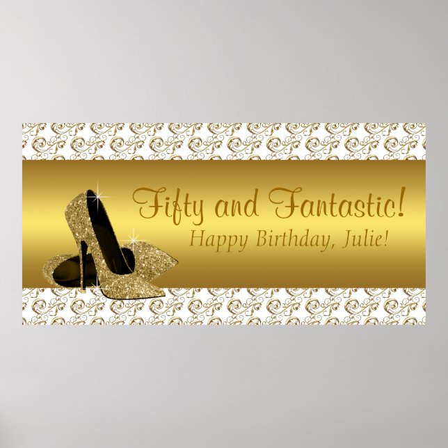 Elegant Gold High Heel Birthday Party Banner Poster (Front)