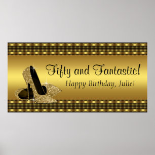 Elegant Gold High Heel Birthday Party Banner Poster