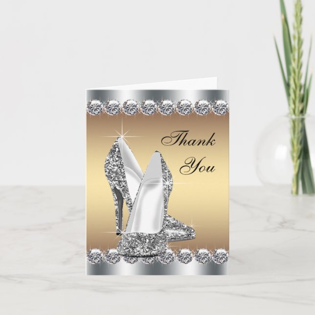 Elegant Gold High Heel Shoe Thank You Cards (Front)