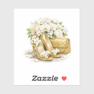 Elegant Gold High Heels and Quilted Purse Wedding  Sticker