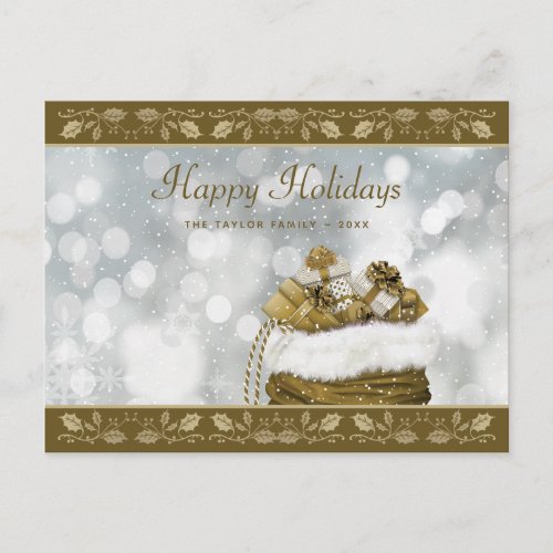 Elegant Gold Holly Snowy Christmas Holiday