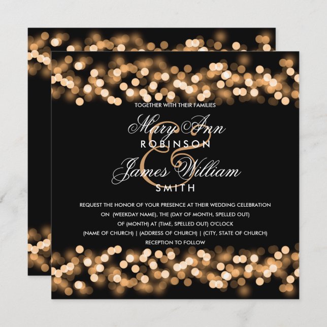 Elegant Gold Hollywood Glam Wedding Invitation (Front/Back)