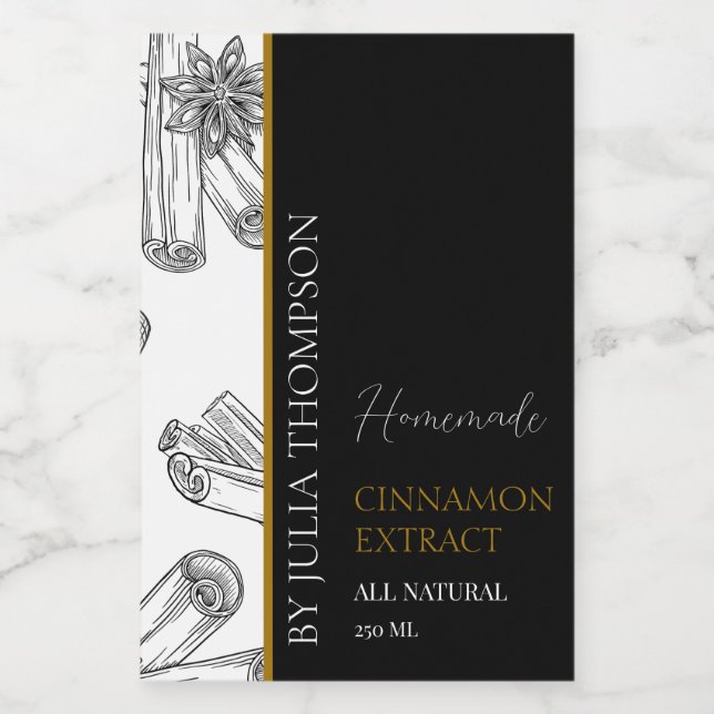 Elegant Gold Homemade Cinnamon Extract Label (Single Label)