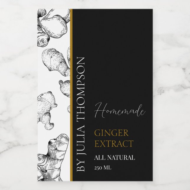 Elegant Gold Homemade Ginger Root Extract Label (Single Label)