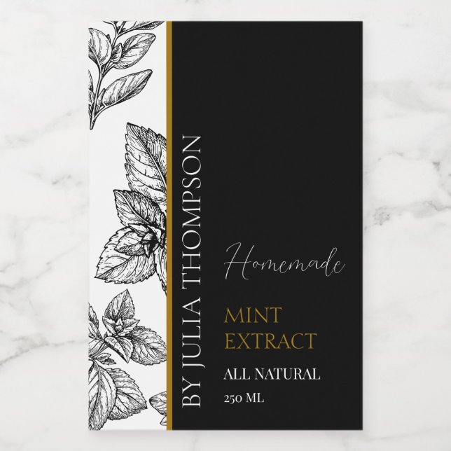 Elegant Gold Homemade Mint Extract Label (Single Label)