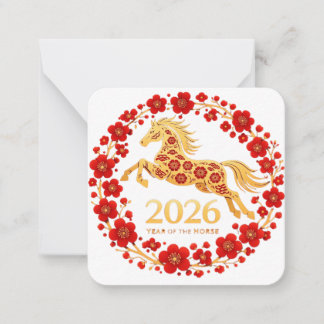 Elegant Gold Horse 2026 Lunar New Year Note Card