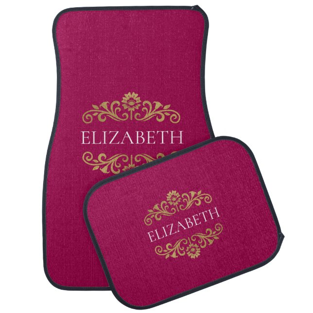 Elegant Gold Hot Pink Monogram Set of Car Mats (Set)