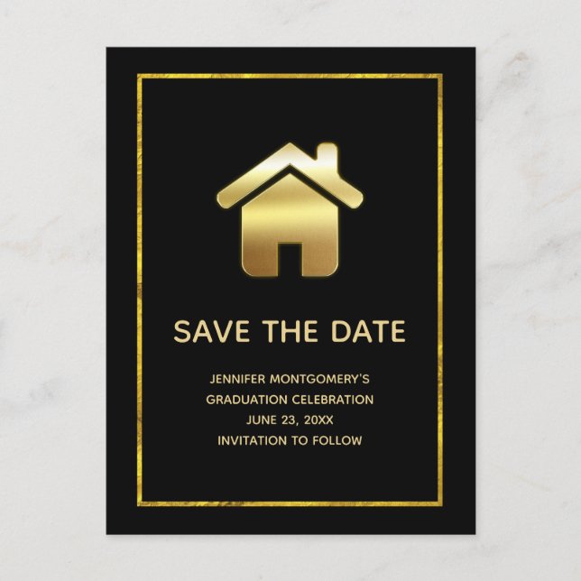 Elegant Gold House Icon Real Estate Save the Date Invitation Postcard (Front)