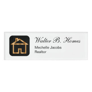 Elegant Gold House Symbol Name Tag