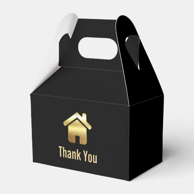 Elegant Gold House Symbol Real Estate Design Favor Boxes (Front Side)