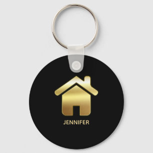 Elegant Gold House Symbol Real Estate Design Keychain