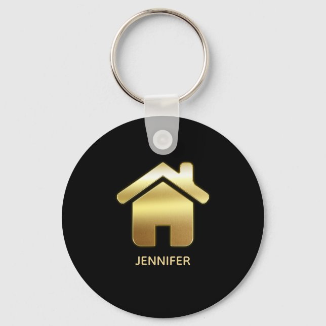 Elegant Gold House Symbol Real Estate Design Keychain (Front)