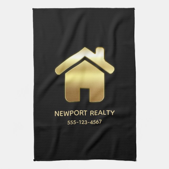 Elegant Gold House Symbol Real Estate Design Kitchen Towel (Vertical)