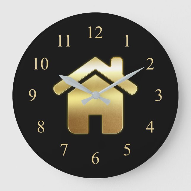 Elegant Gold House Symbol Real Estate Design Large Clock (Front)