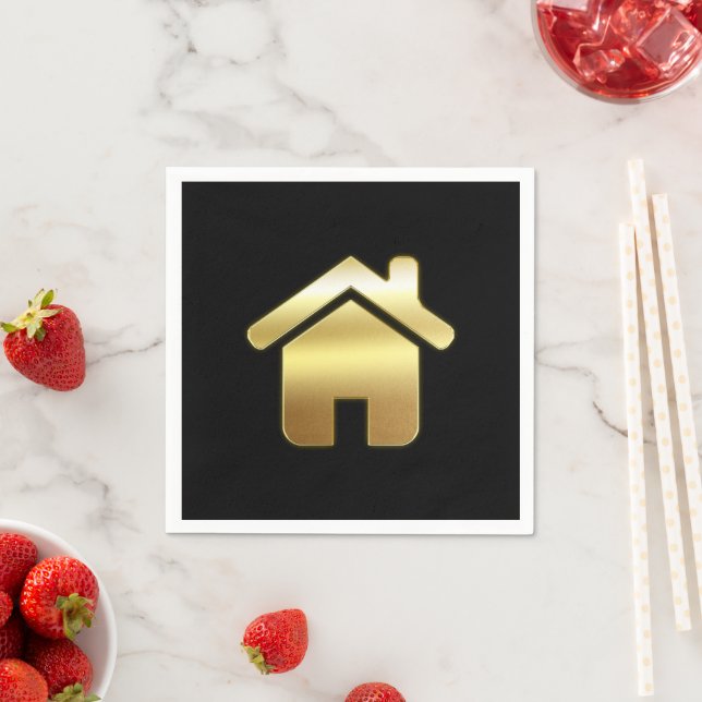 Elegant Gold House Symbol Real Estate Design Napkins (Insitu)
