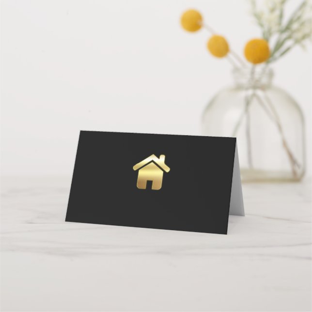 Elegant Gold House Symbol Real Estate Design Place Card (Front)