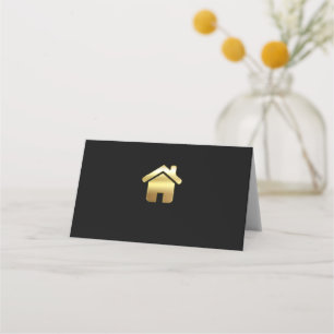 Elegant Gold House Symbol Real Estate Design Place Card