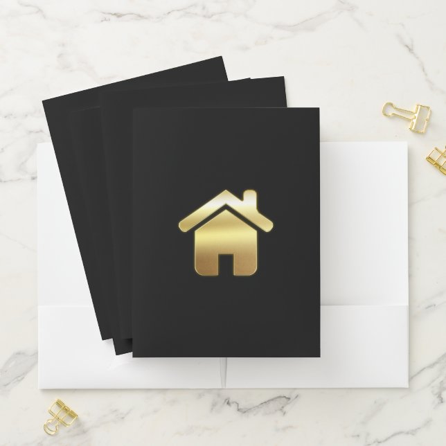 Elegant Gold House Symbol Real Estate Design Pocket Folder (In Situ)