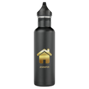 Elegant Gold House Symbol Real Estate Design Stainless Steel Water Bottle