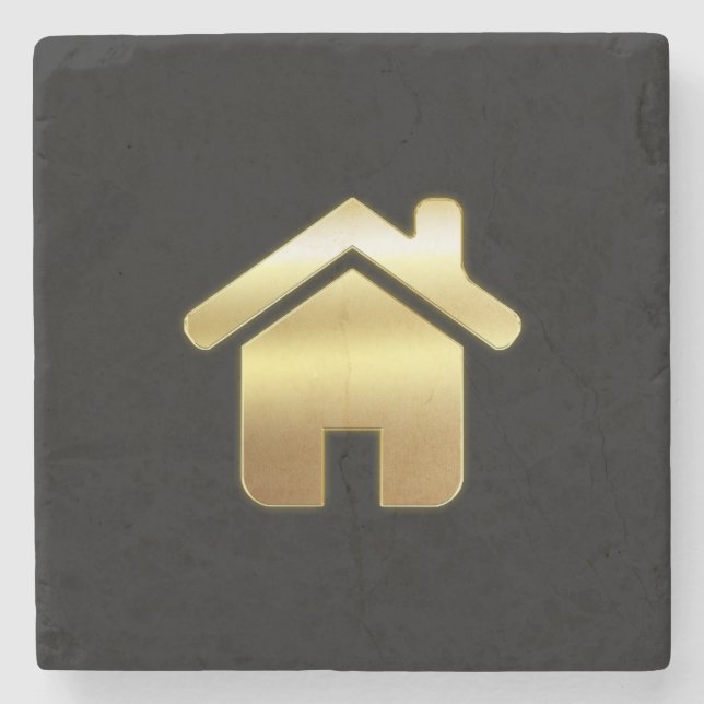 Elegant Gold House Symbol Real Estate Design Stone Coaster (Front)