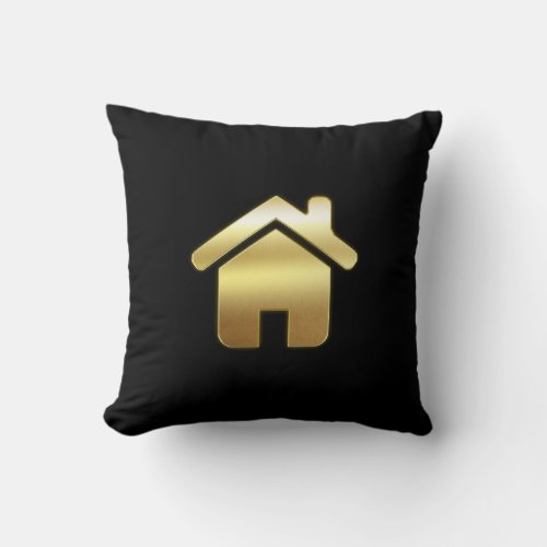 Elegant Gold House Symbol Real Estate Design Throw Pillow