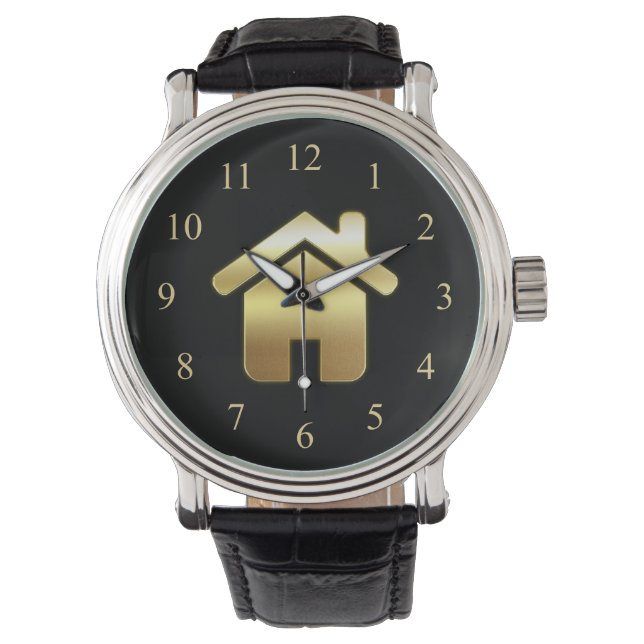 Elegant Gold House Symbol Real Estate Design Watch (Front)