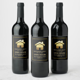 Elegant Gold House Symbol Real Estate Design Wine Label