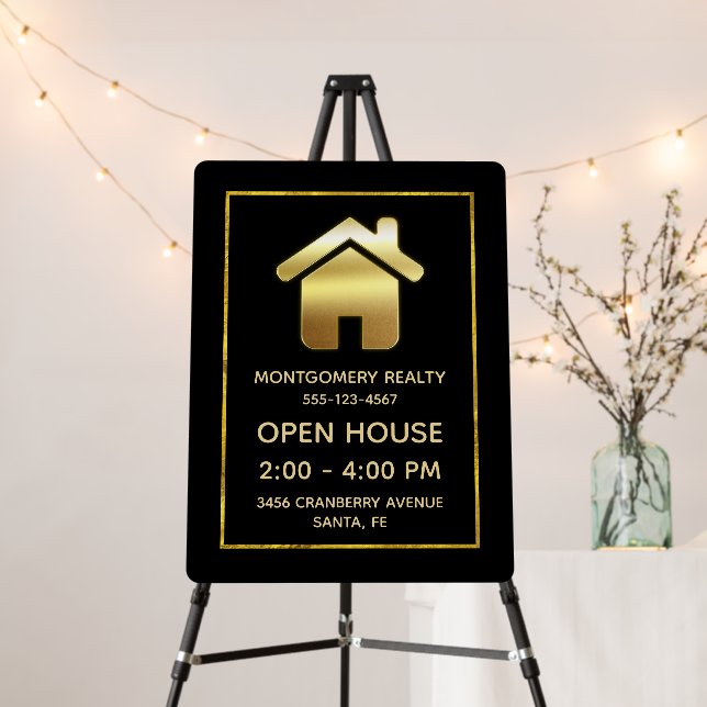 Elegant Gold House Symbol Real Estate Open House Foam Board (In Situ (Stand))