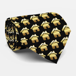 Elegant Gold House Symbol Real Estate Pattern Neck Tie