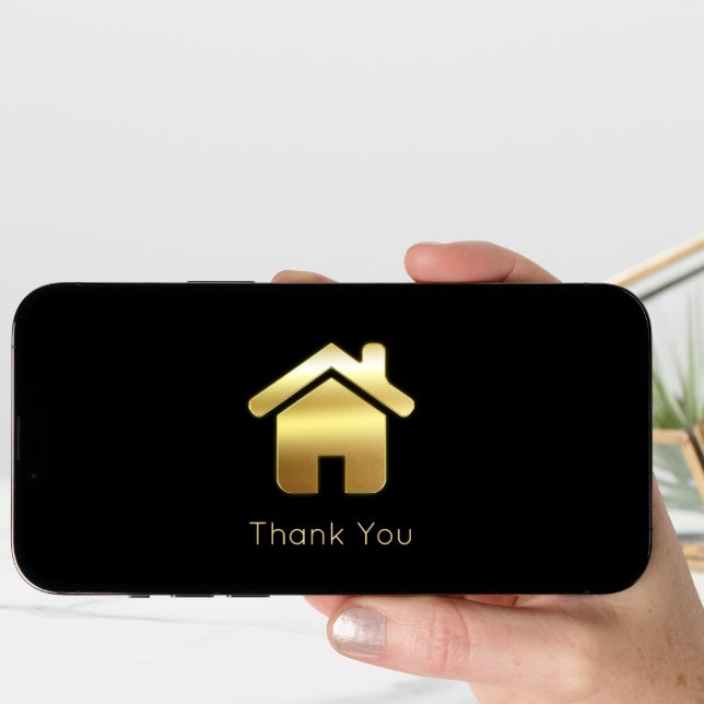 Elegant Gold House Symbol Real Estate Thank You Card (Front Digital)