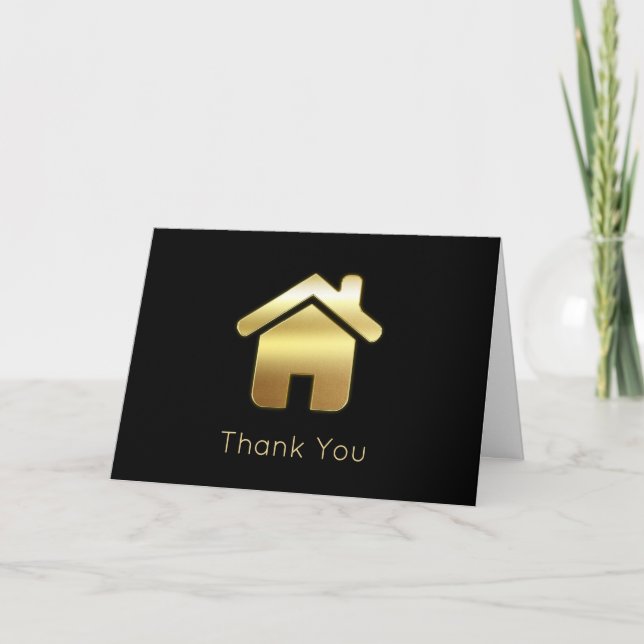 Elegant Gold House Symbol Real Estate Thank You Card (Front)