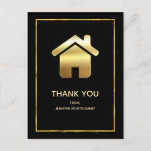 Elegant Gold House Symbol Real Estate Thank You Postcard