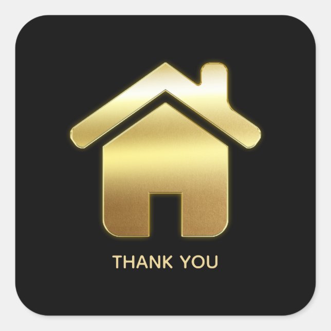 Elegant Gold House Symbol Real Estate Thank You Square Sticker (Front)