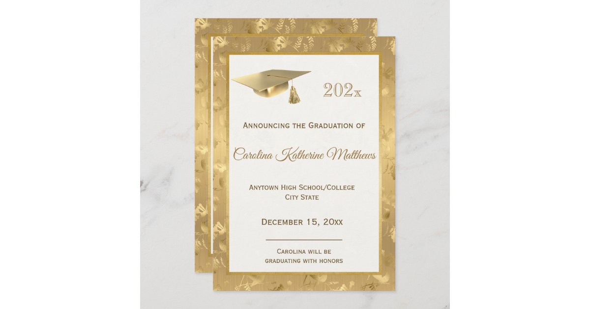 Elegant Gold Hummingbirds Glam Graduation Announcement 